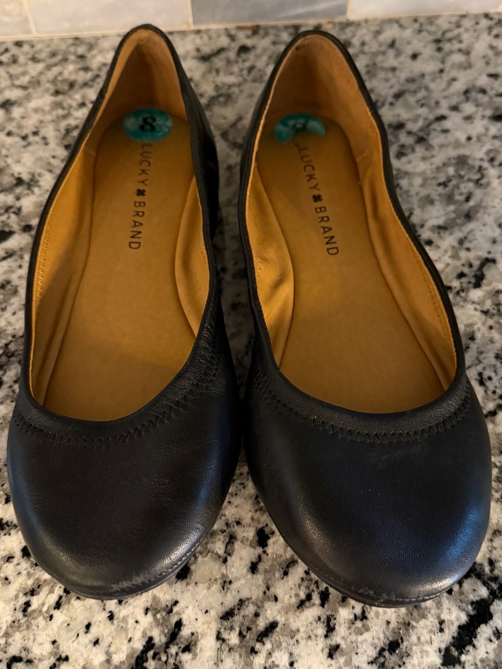 Lucky Brand Black Leather Ballet Flats - Smooth Round Toe